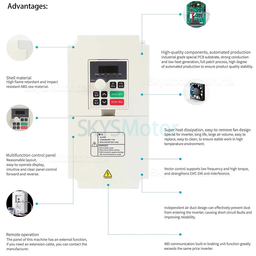 Variadores de frecuencia mini VFD de 0,75 KW H100 110V/220V/380V monof&aacute;sico a trif&aacute;sico